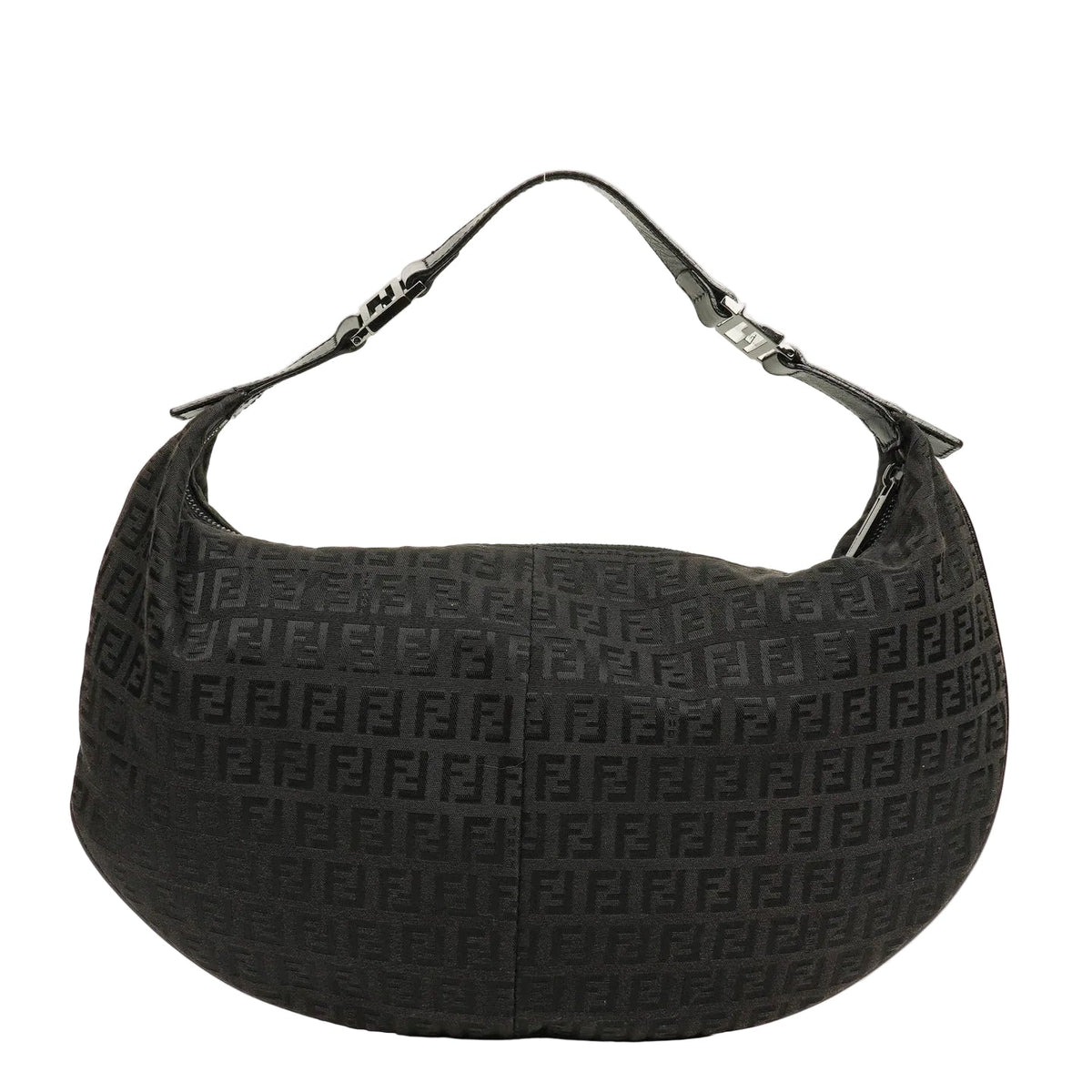 Fendi Bolso de Hombro Hobo Zucchino en Lona Negra