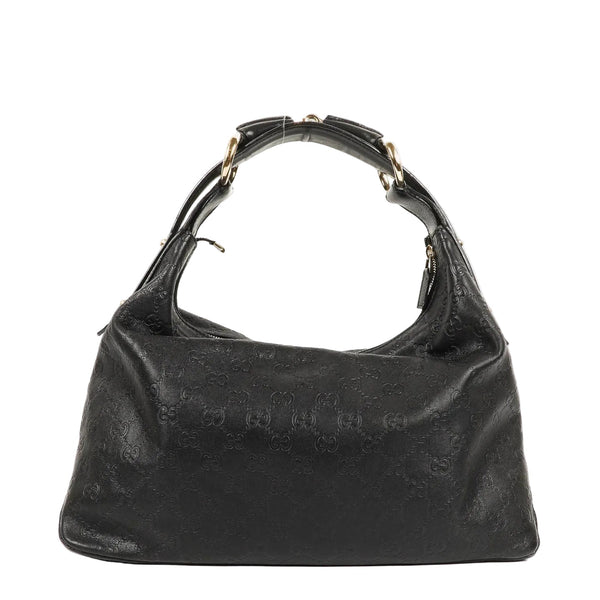 Gucci Bolso de Hombro Guccissima Horsebit Mediano en Piel Negra