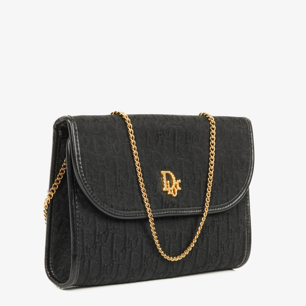 Bolso Mini de Hombro Dior Trotter en Lona Negra con Cadena Dorado