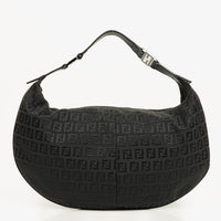 Fendi Bolso de Hombro Hobo Zucchino en Lona Negra