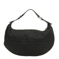 Fendi Bolso de Hombro Hobo Zucchino en Lona Negra