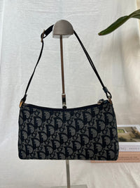 Bolso Christian Dior Pochette Trotter en Lona Oblique Azul Marino