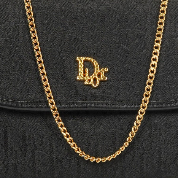 Bolso Mini de Hombro Dior Trotter en Lona Negra con Cadena Dorado