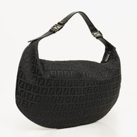 Fendi Bolso de Hombro Hobo Zucchino en Lona Negra