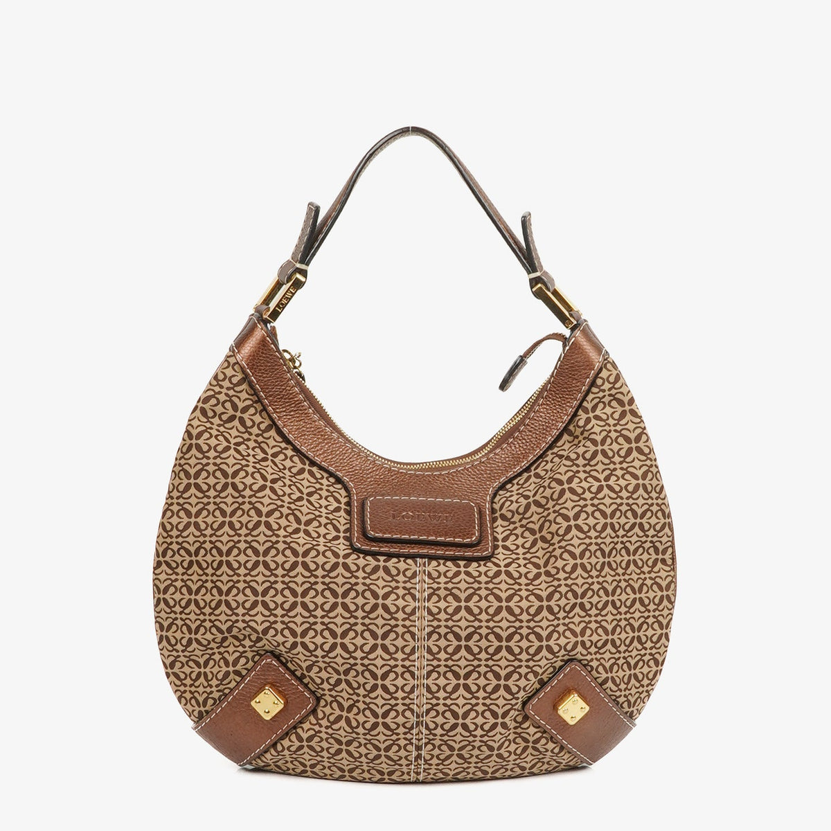 Bolso de Hombro Loewe New Road Hobo en Lona Anagram y Piel