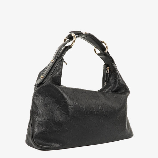 Gucci Bolso de Hombro Guccissima Horsebit Mediano en Piel Negra